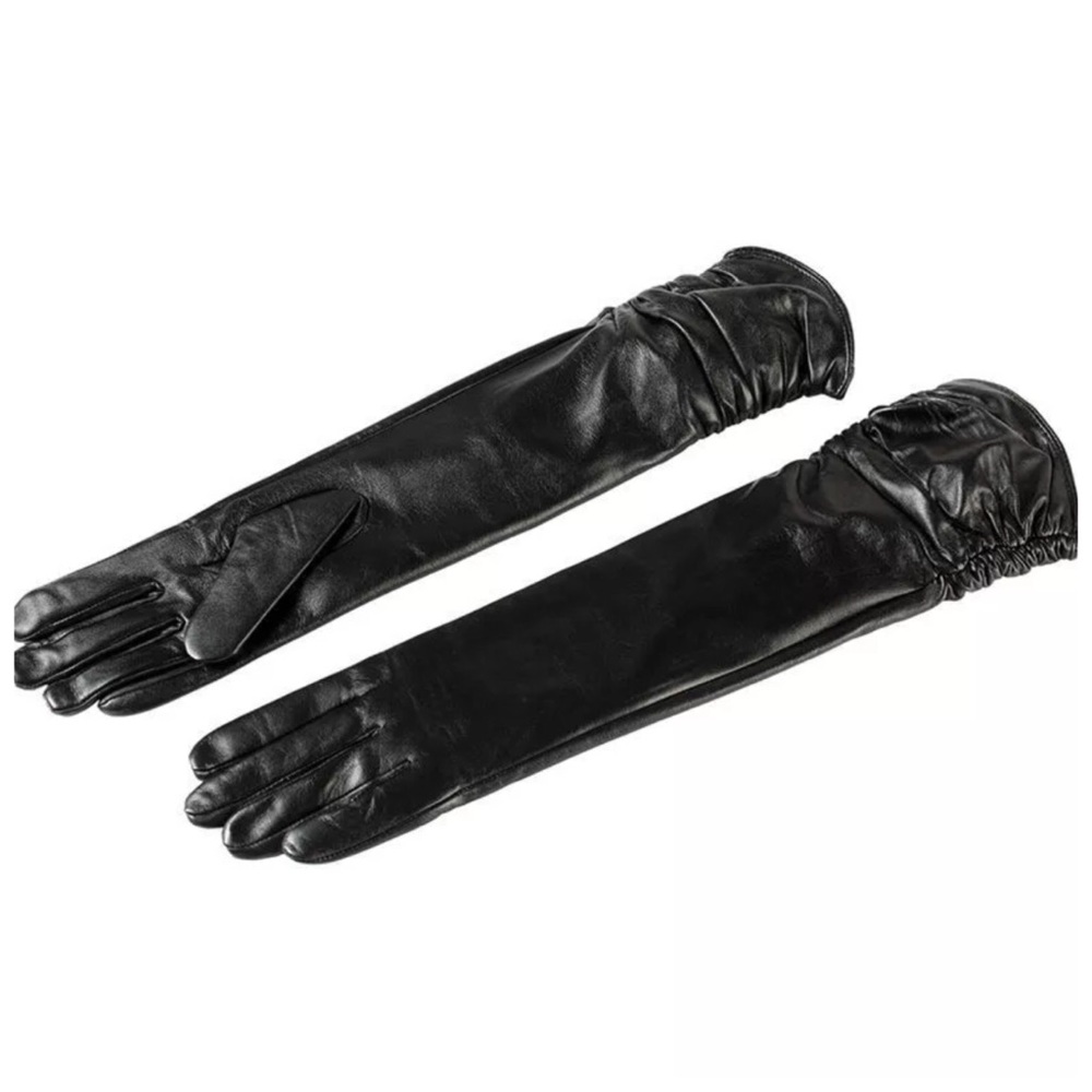 Leather Cashmere Lined Ruched Gloves C16 - Picture 2 of 8